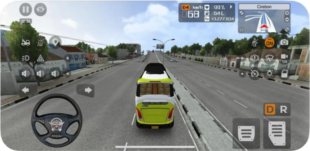 Driving gameplay view in Bus Simulator Indonesia showing vehicle on the road