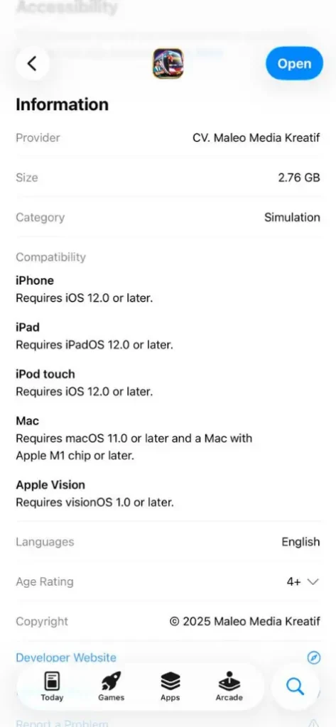 Bus Simulator Indonesia iOS compatibility details from the App Store