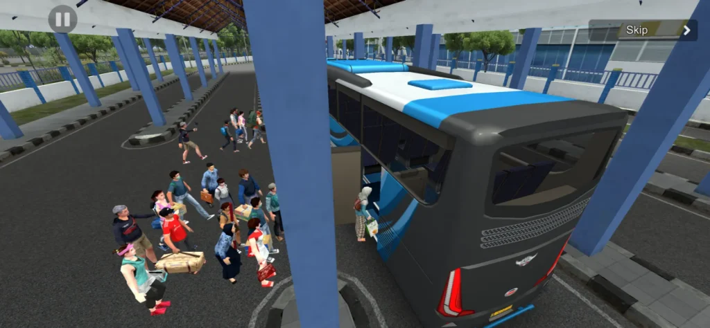 Passengers boarding at the stop in Bus Simulator Indonesia