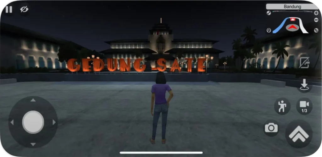 Walking mode in Bus Simulator Indonesia showing character exploring the area at night