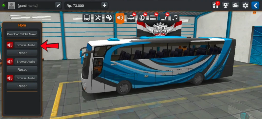Browse Audio option for adding horn in Bus Simulator Indonesia