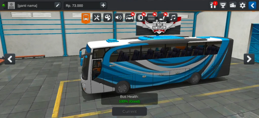 Customization icons at the top in Bus Simulator Indonesia garage