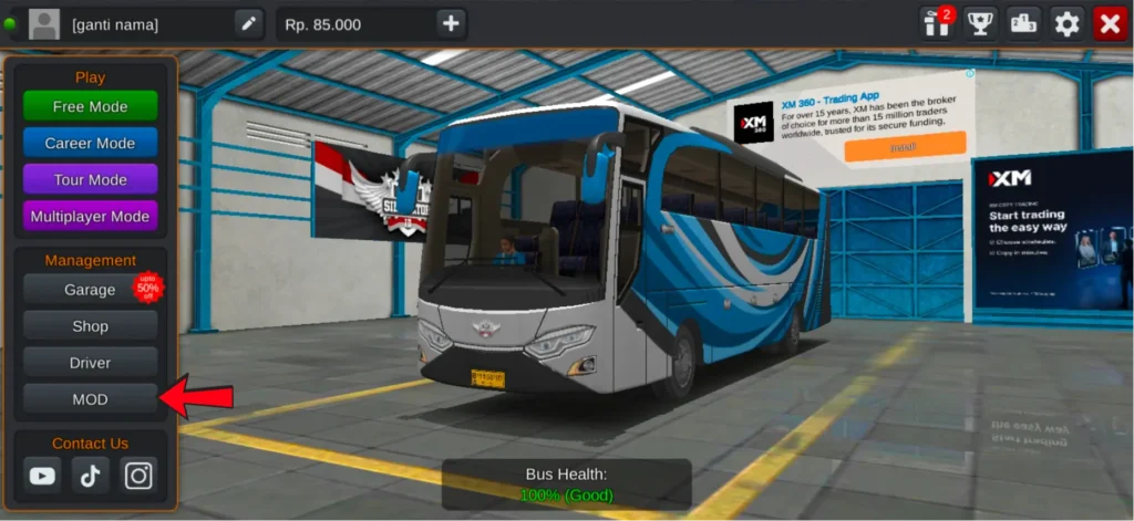 bus simulator indonesia mod menu option location in game
