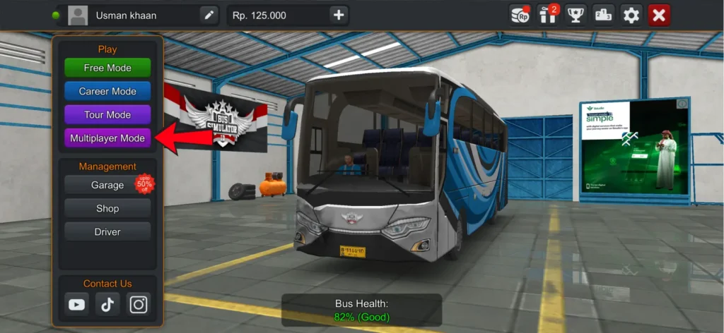 Bus Simulator Indonesia multiplayer mode option on main menu