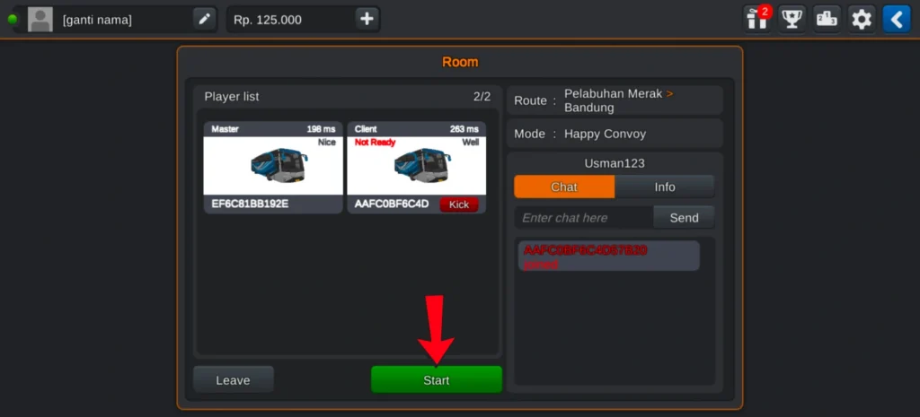 Start button after players are ready in Bus Simulator Indonesia multiplayer mode