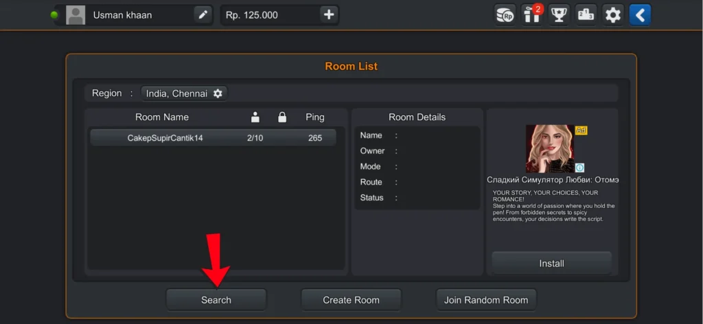 Search room option in Bus Simulator Indonesia