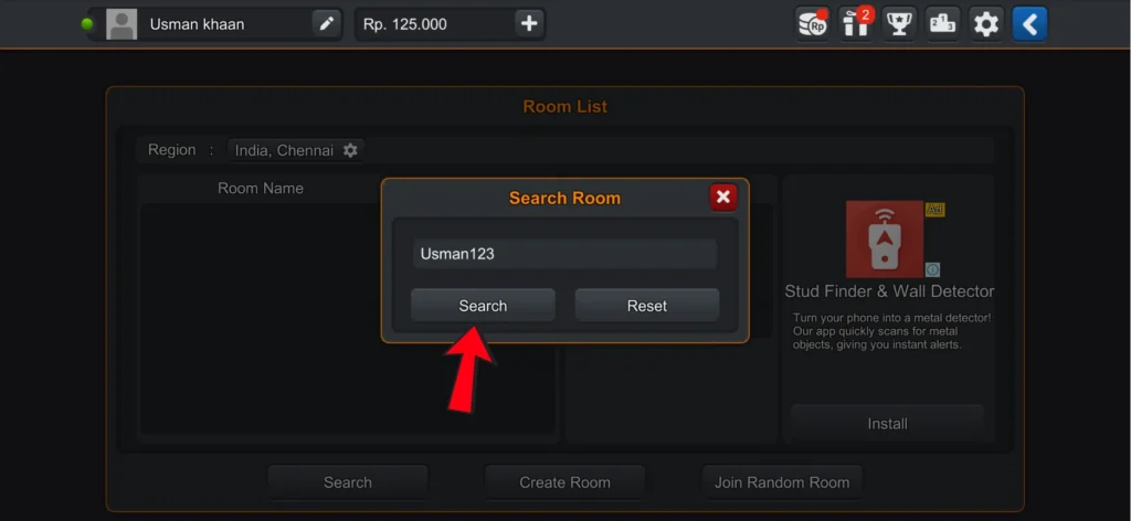 Search room popup in Bus Simulator Indonesia multiplayer mode