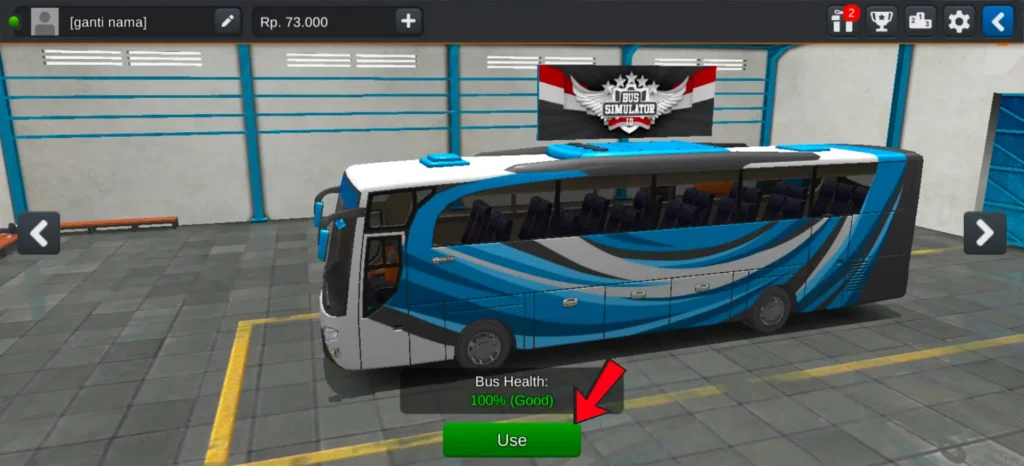 Showing the Use option in Bus Simulator Indonesia garage