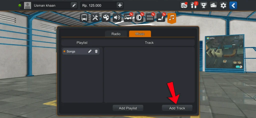 Add Track option to add songs to a playlist in Bus Simulator Indonesia