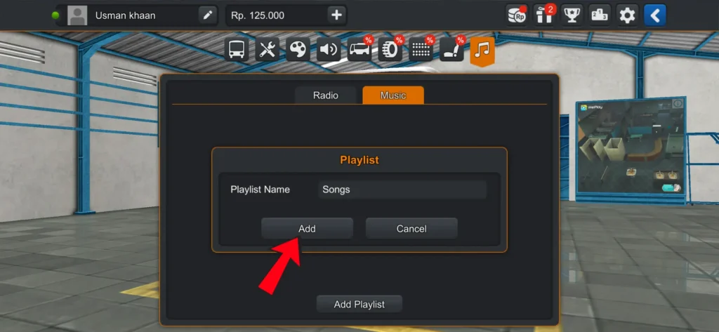 Entering a name for the songs playlist in Bus Simulator Indonesia
