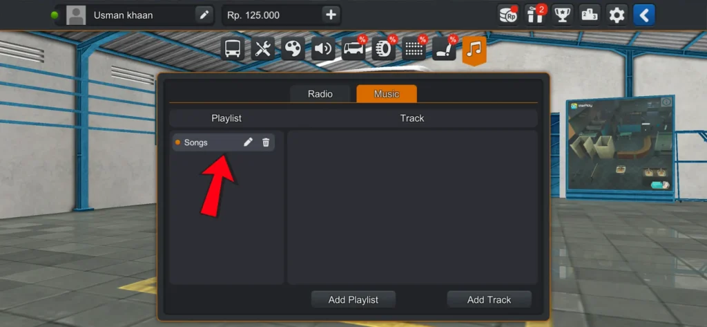 Songs playlist created in Bus Simulator Indonesia music tab
