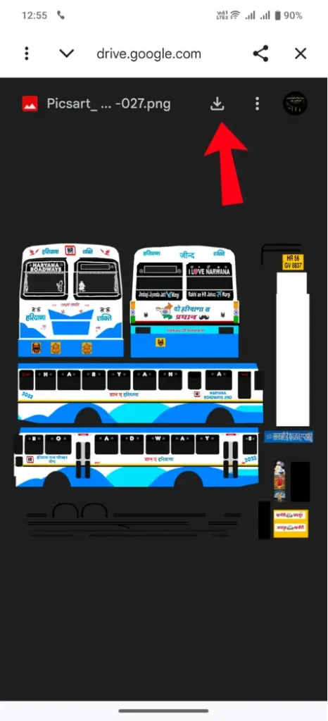 Downloading bus skin from Google Drive using the download arrow in Bus Simulator Indonesia