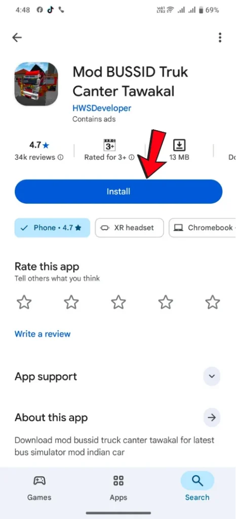 Install MOD BUSSID app from Play Store