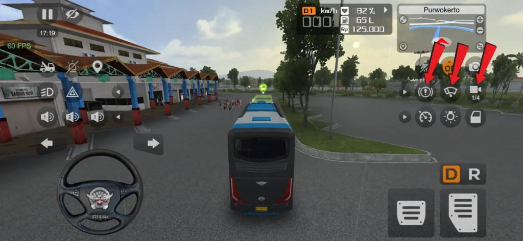 Bus Simulator Indonesia handbrake, wiper, and camera angles